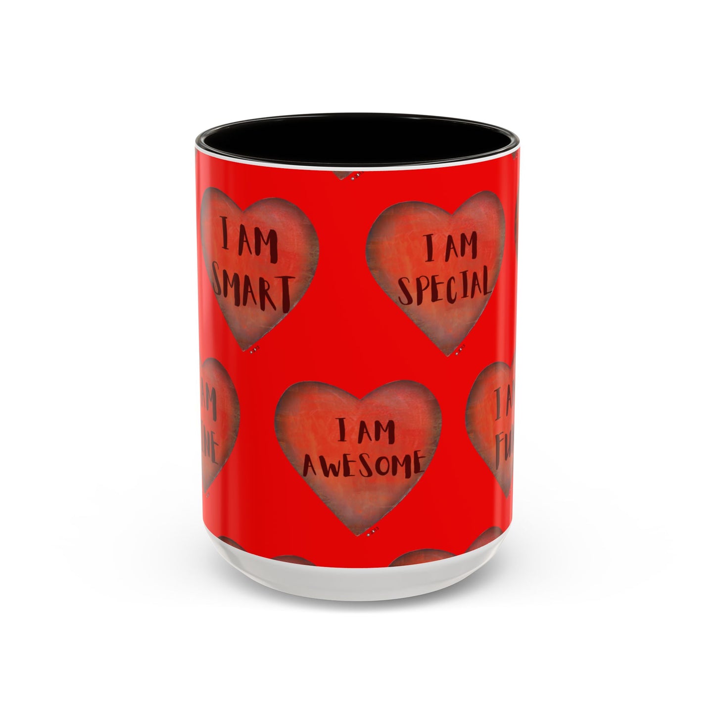 Red Heart Mug - Colorful hand painted mug - Motivational Heart Mug -  Red Coffee Mug