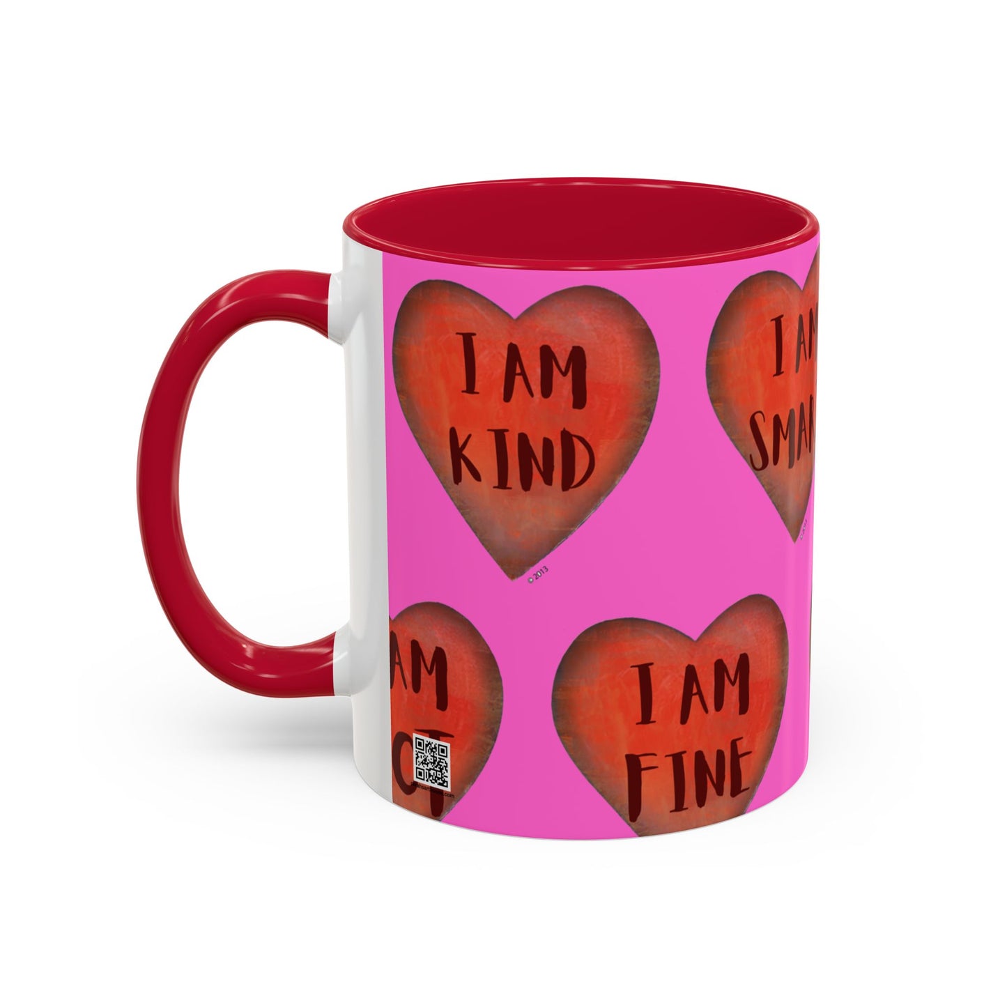 Pink Heart Mug - Colorful hand painted mug - Motivational Mug - Pink Coffee Mug