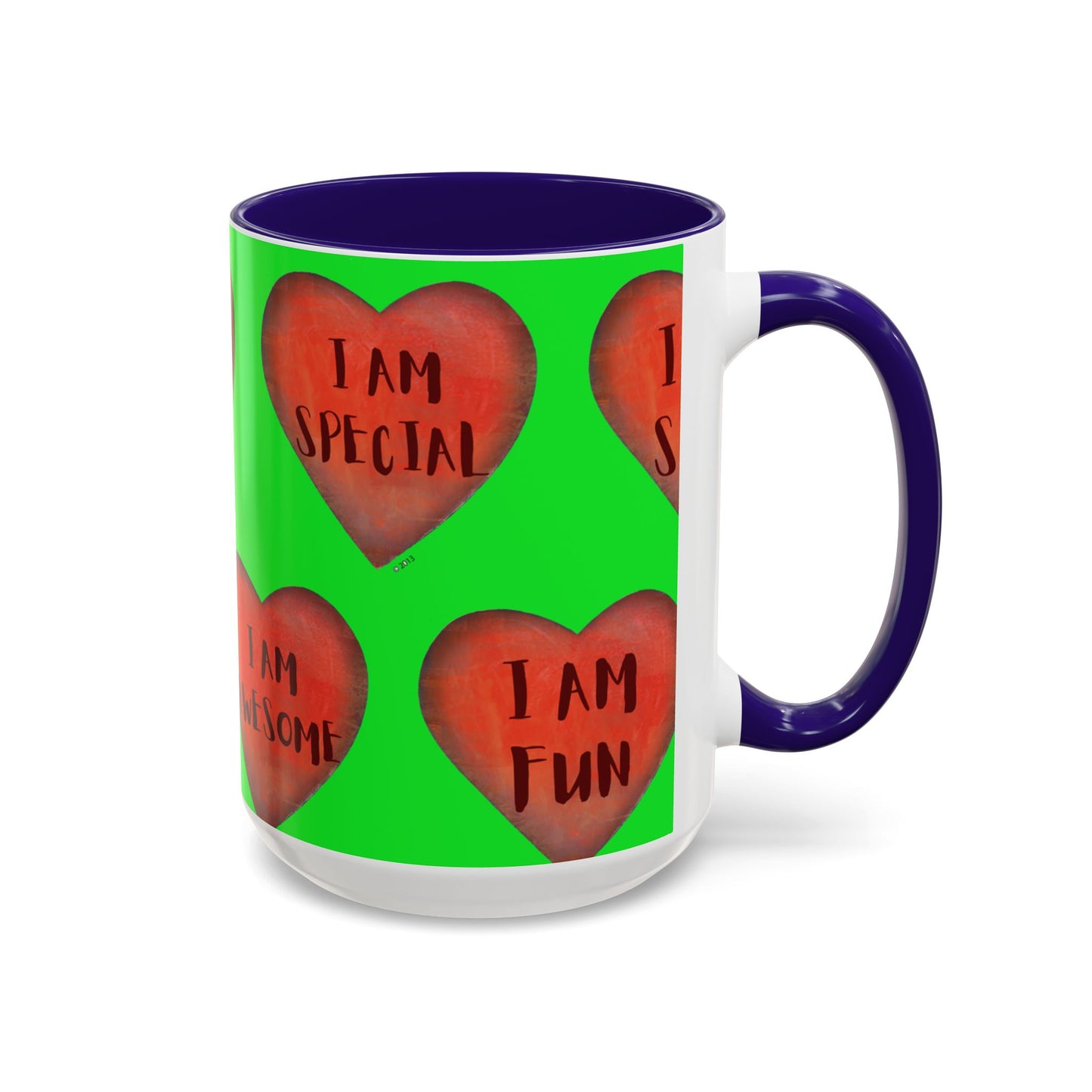 Green Heart Mug - Colorful hand painted mug - Motivational Heart Mug - Green Coffee Mug