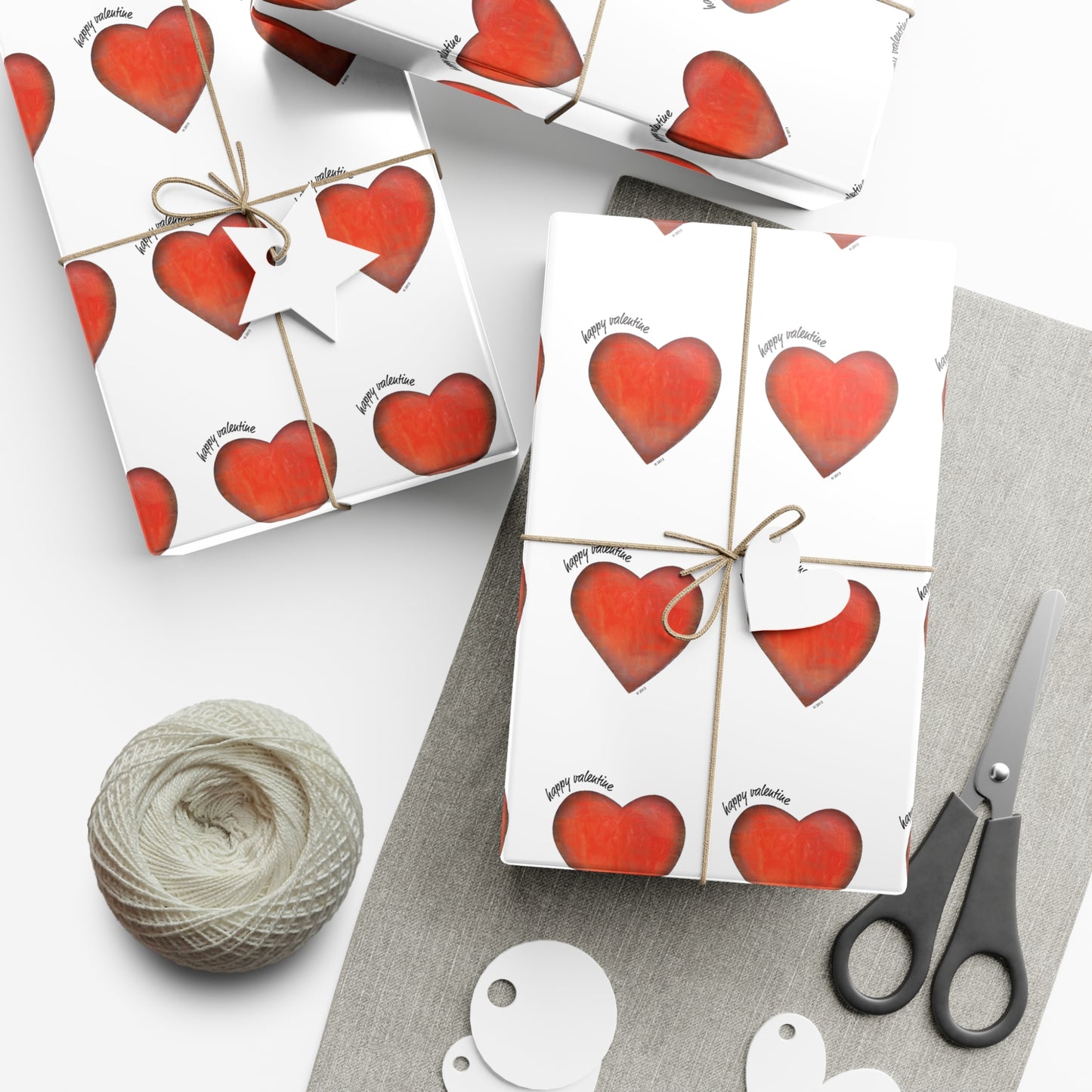 Gift Wrap Papers - "Happy Valentine" Heart Gift Paper -  Valentine Wrapping Paper