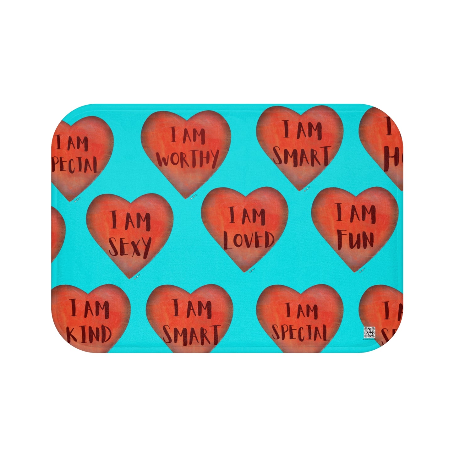 Bath Mat - Turquoise Heart Bathroom mat - Unique Bath mat - Motivational Hearts