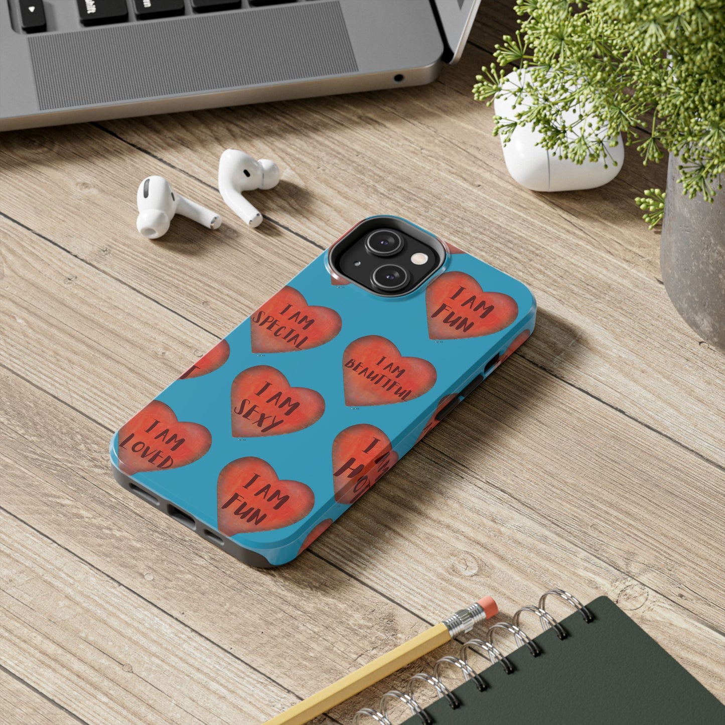 Tough Phone Cases - Original art phone case - Turquoise phone case - Motivational Heart