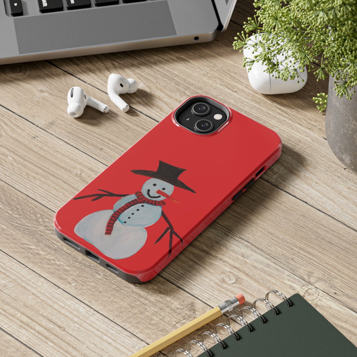 Holiday Snowman Tough Phone Case - Original art phone case - Art phone case - Red phone case