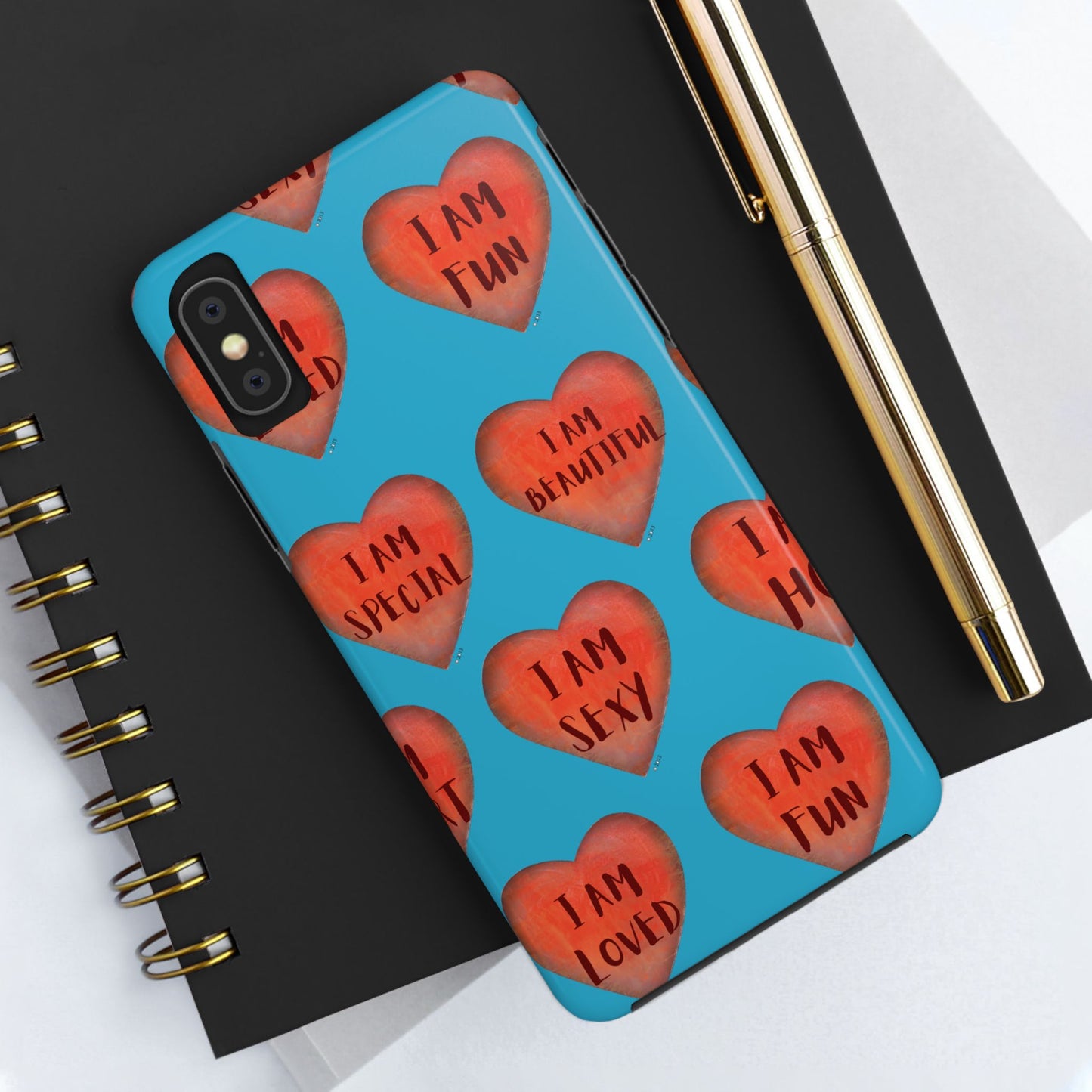 Tough Phone Cases - Original art phone case - Turquoise phone case - Motivational Heart