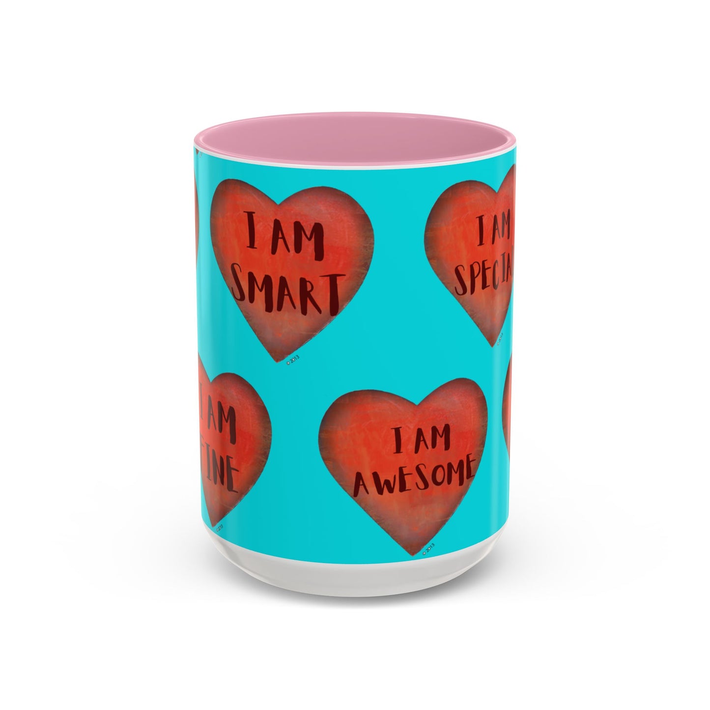 Turquoise Heart Mug - Colorful hand painted mug - Motivational Heart Mug - Turquoise Coffee Mug