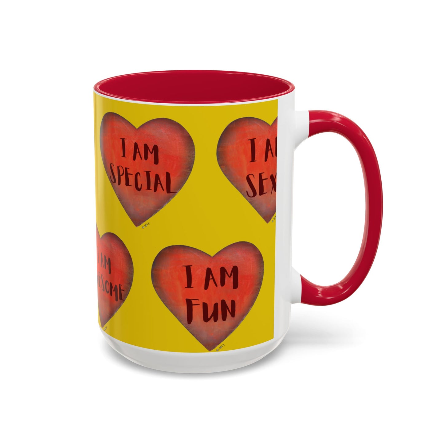 Yellow Heart Mug - Colorful hand painted mug - Motivational Heart Mug - Yellow Coffee Mug