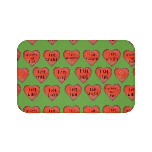 Bath Mat - Green Bathroom mat - Unique Bathroom mat - Motivational Hearts