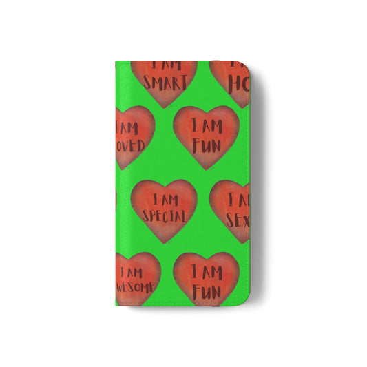 Phone Flip Cases - Wallet Phone case - Green flip phone case - Heart Phone case - Love Gift - iphone wallet - Samsung Wallet