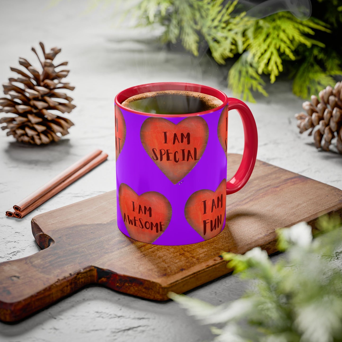 Purple Heart Mug - Colorful hand painted mug - Motivational Mug - Purple Coffee Mug