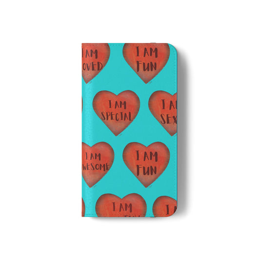 Phone Flip Cases - Wallet Phone case - Turquoise flip phone case - Heart Phone case - Love Gift - iphone wallet - Samsung Wallet