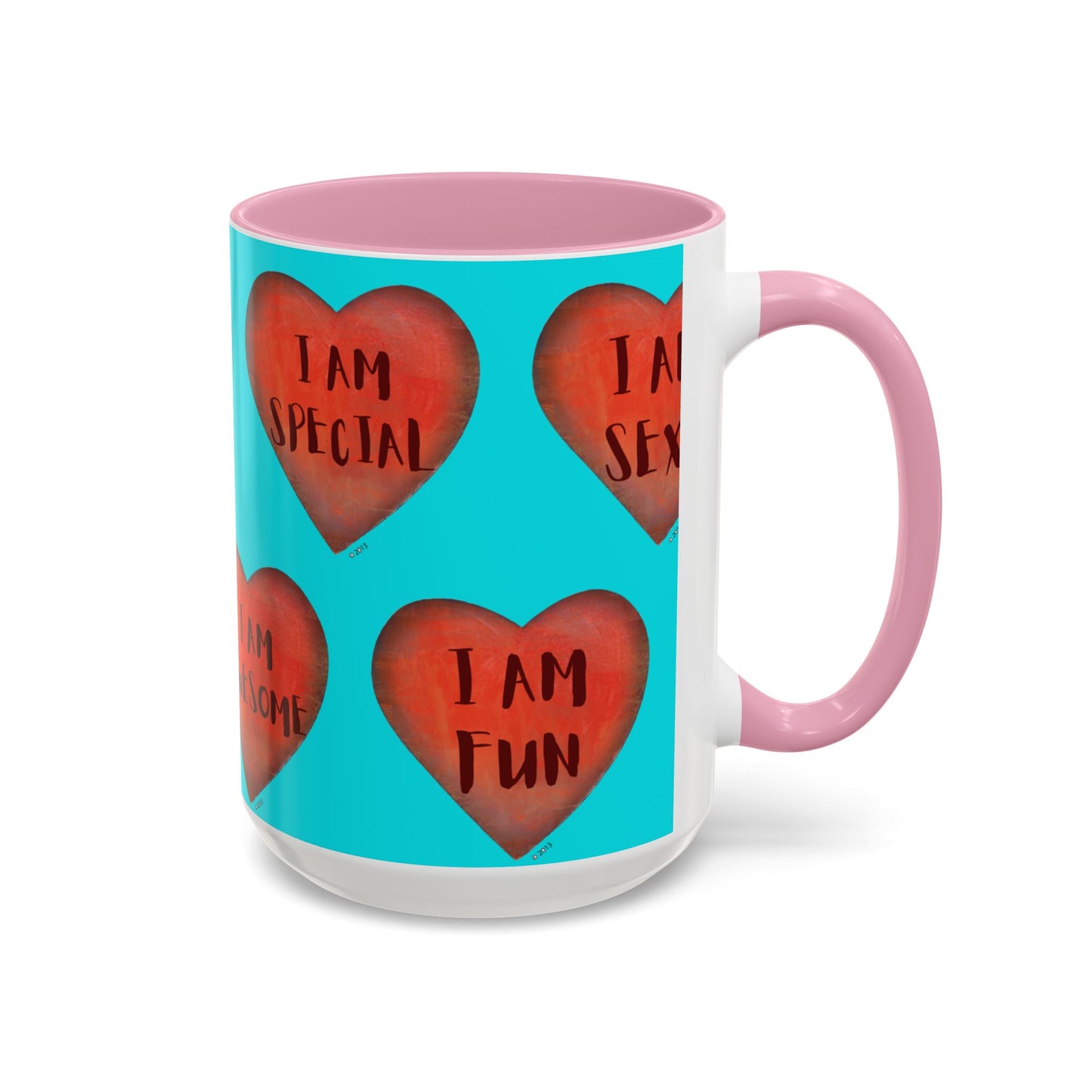 Turquoise Heart Mug - Colorful hand painted mug - Motivational Heart Mug - Turquoise Coffee Mug