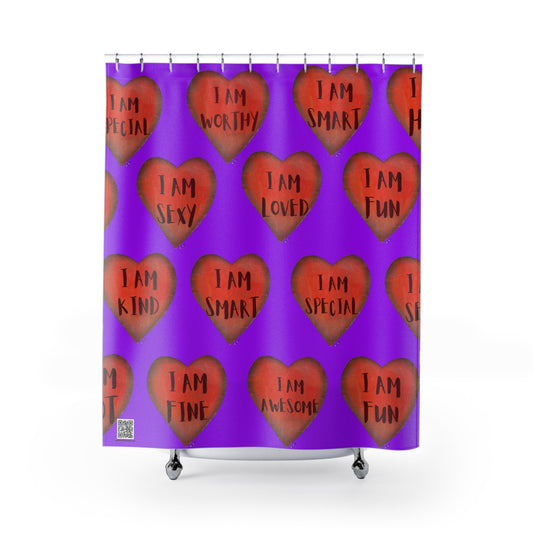 Shower Curtain - Motivational Heart Bath Curtain- Stamina - Purple Curtain for Shower - College Dorm Curtain