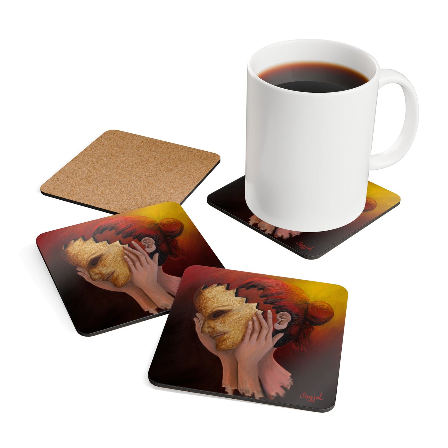 Coaster Set - "Thoughts" Original Hand Painted Art - Corkwood