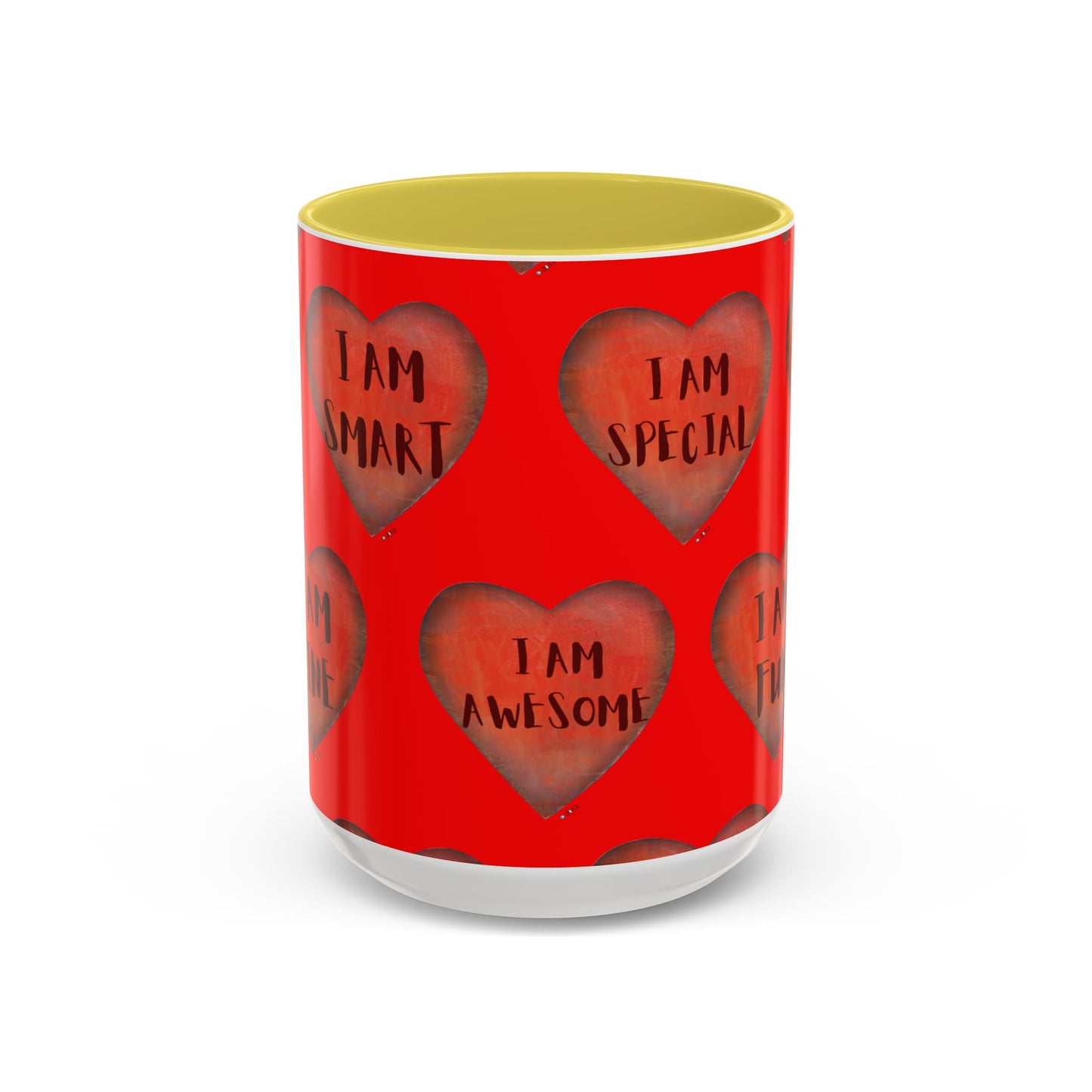 Red Heart Mug - Colorful hand painted mug - Motivational Heart Mug -  Red Coffee Mug