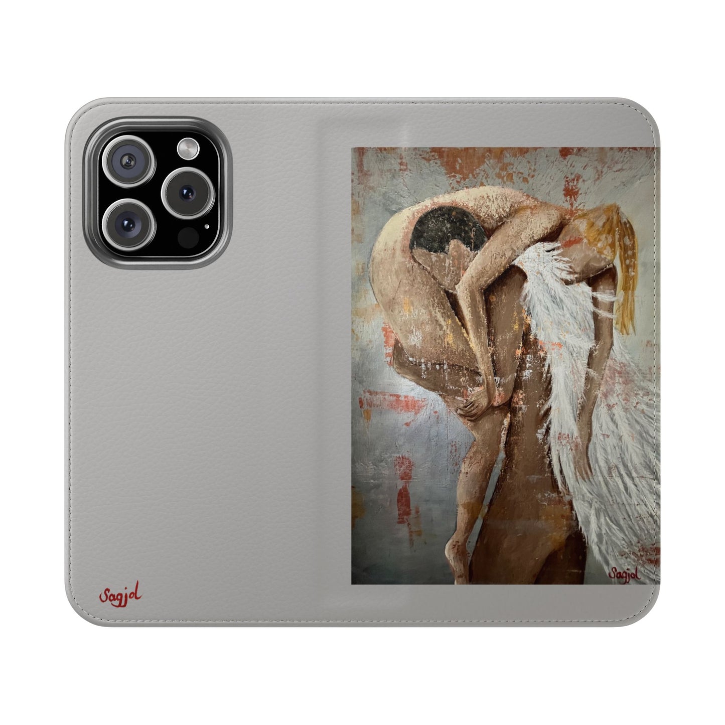 Phone Case - Angel Rescuing Girl - Hand Painted Original Art - flip phone case - Wallet phone case