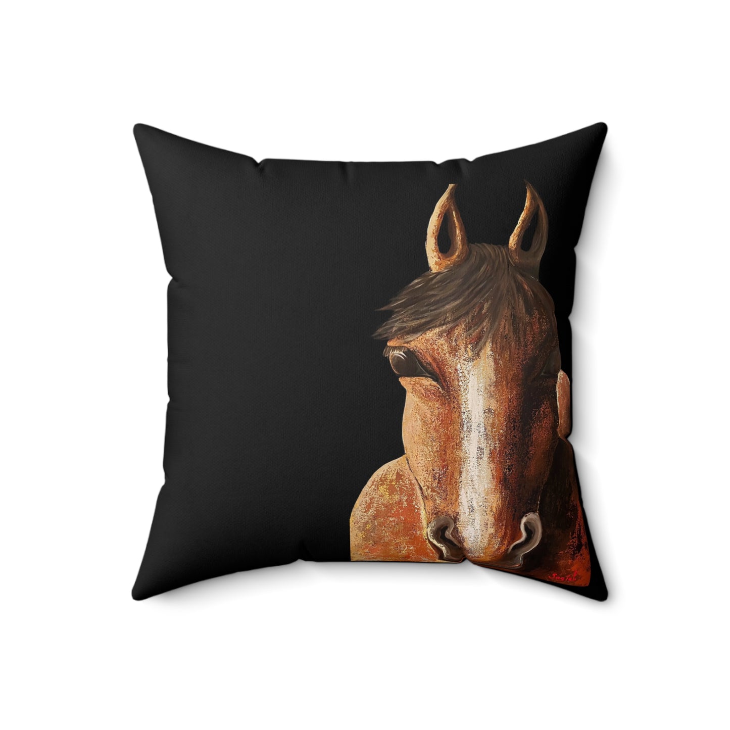Horse Faux Suede Pillow - Equestrian Decor - Black Throw Pillow - Western Decor - Nigel Hand painted art Pillow