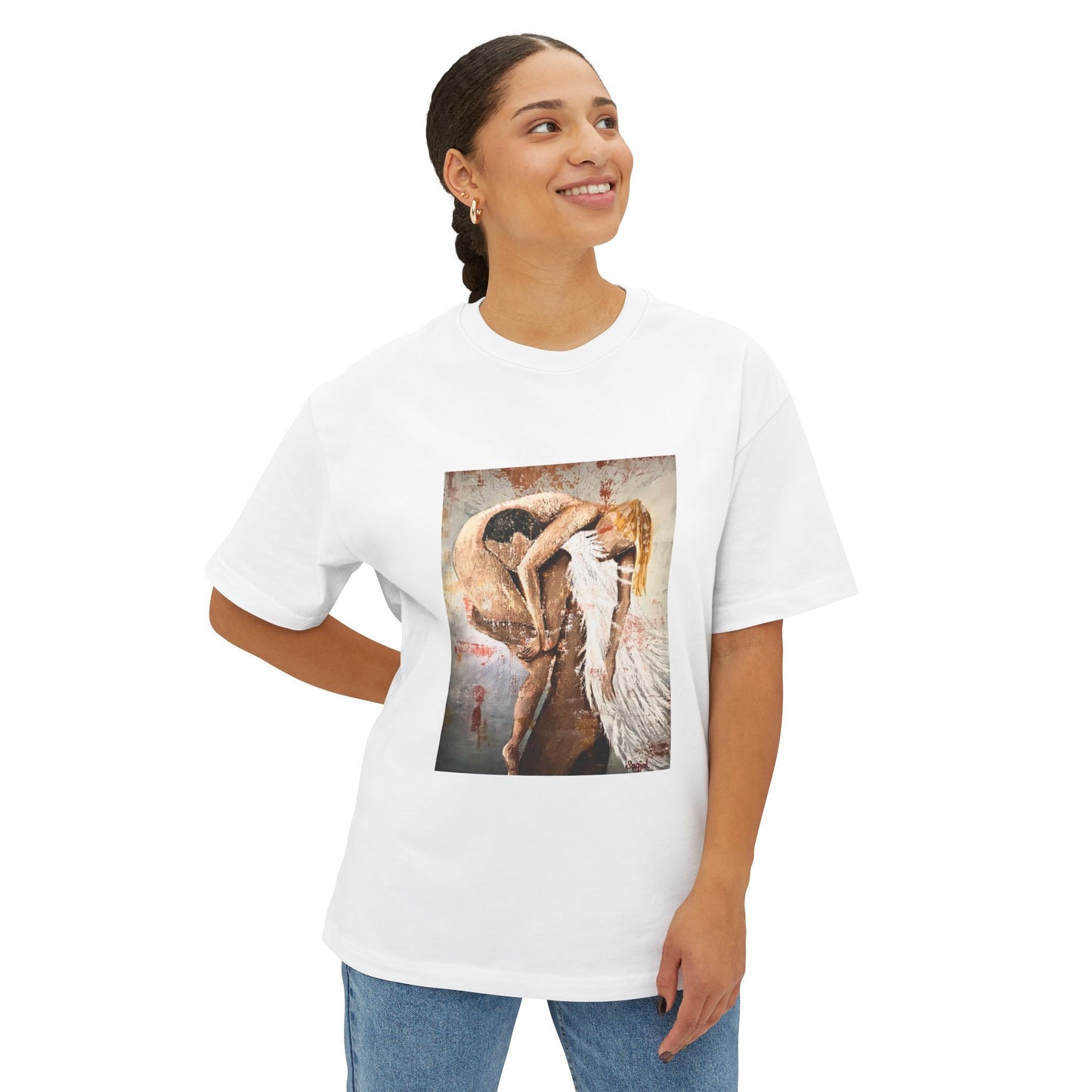 Oversized Boxy Tee - "Angel Rescue" Original Art Graphic Tee