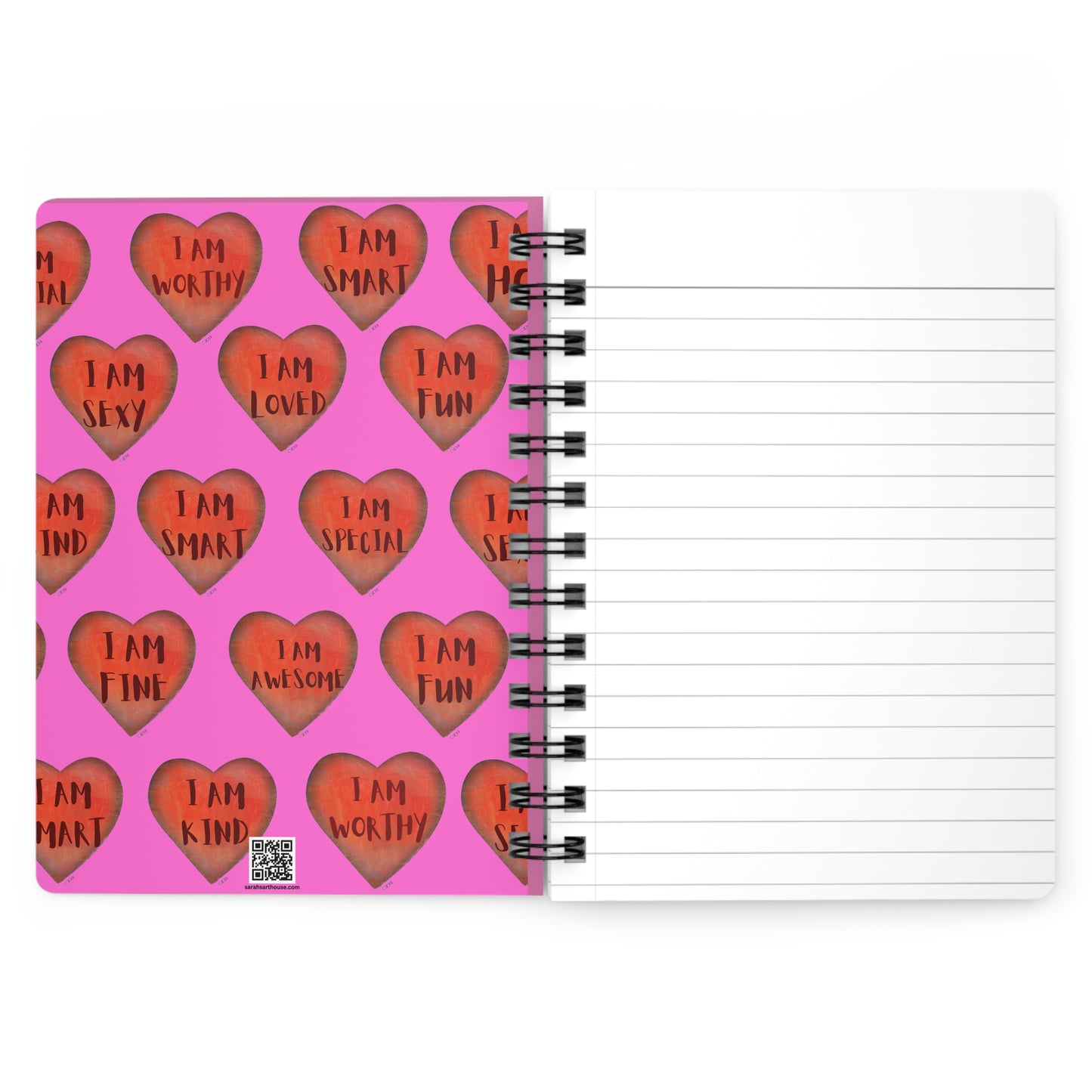 Spiral Bound Journal - "Pink Motivational Heart" - Notepad - College Dorm accessory - Desktop notebook