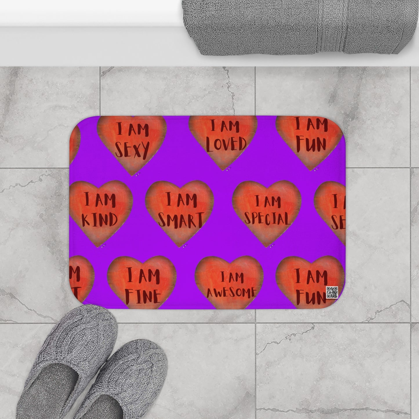 Bath Mat - Purple Heart Bathroom mat - Unique Bath mat - Motivational Hearts