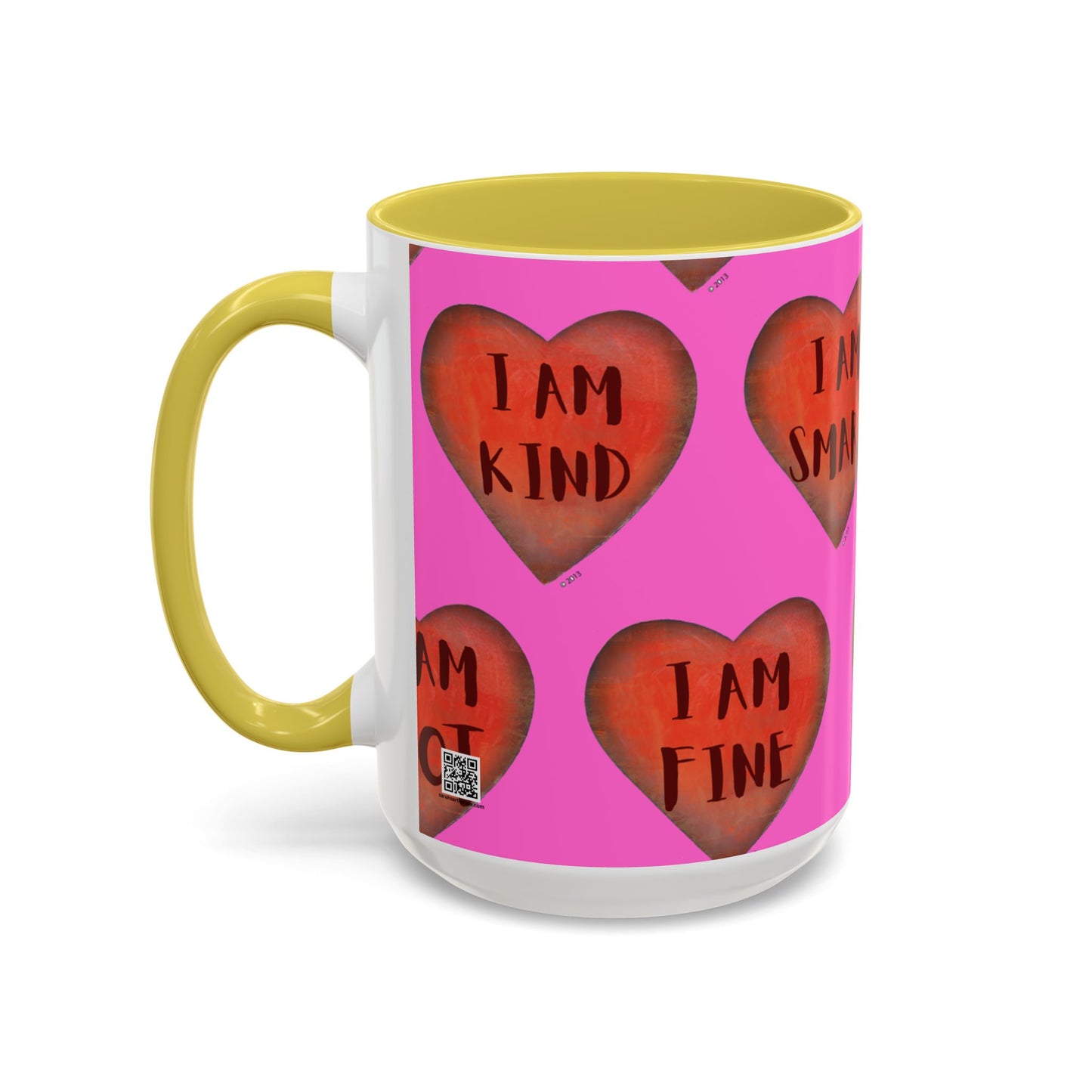 Pink Heart Mug - Colorful hand painted mug - Motivational Mug - Pink Coffee Mug