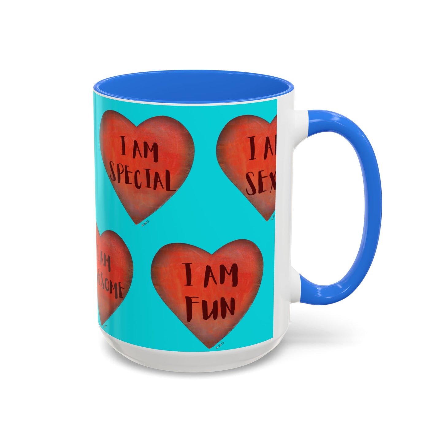 Turquoise Heart Mug - Colorful hand painted mug - Motivational Heart Mug - Turquoise Coffee Mug