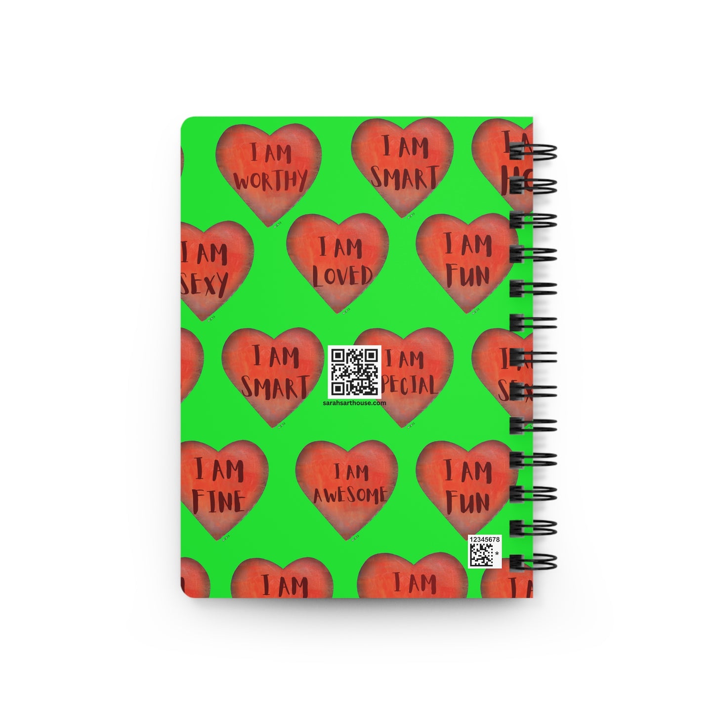 Spiral Bound Journal - "Green Motivational Heart" - Notepad - College Dorm accessory - Desktop notebook