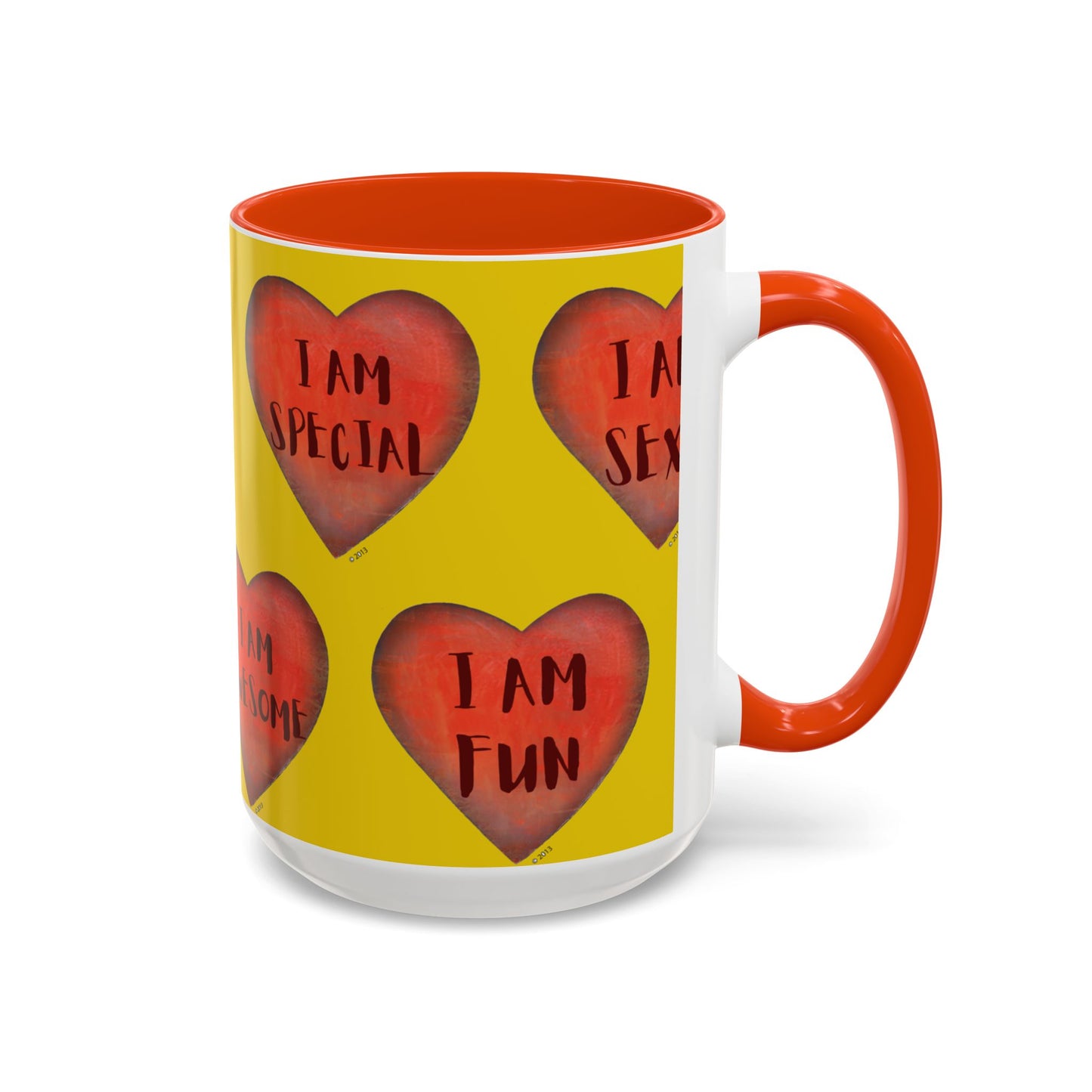 Yellow Heart Mug - Colorful hand painted mug - Motivational Heart Mug - Yellow Coffee Mug