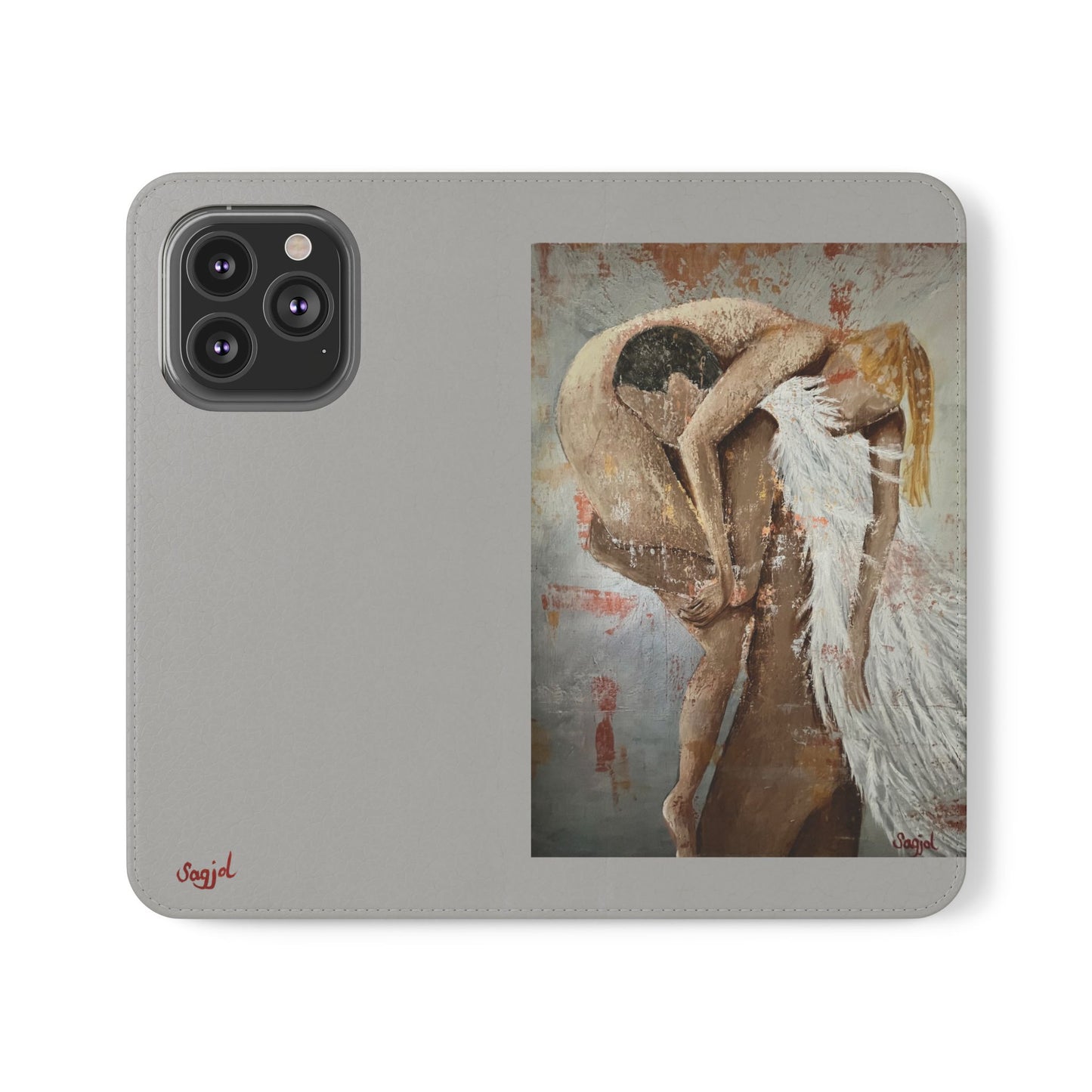 Phone Case - Angel Rescuing Girl - Hand Painted Original Art - flip phone case - Wallet phone case