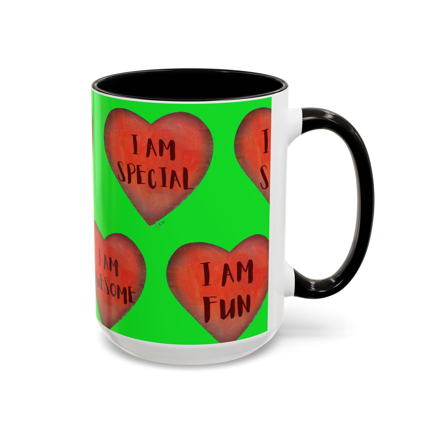 Green Heart Mug - Colorful hand painted mug - Motivational Heart Mug - Green Coffee Mug