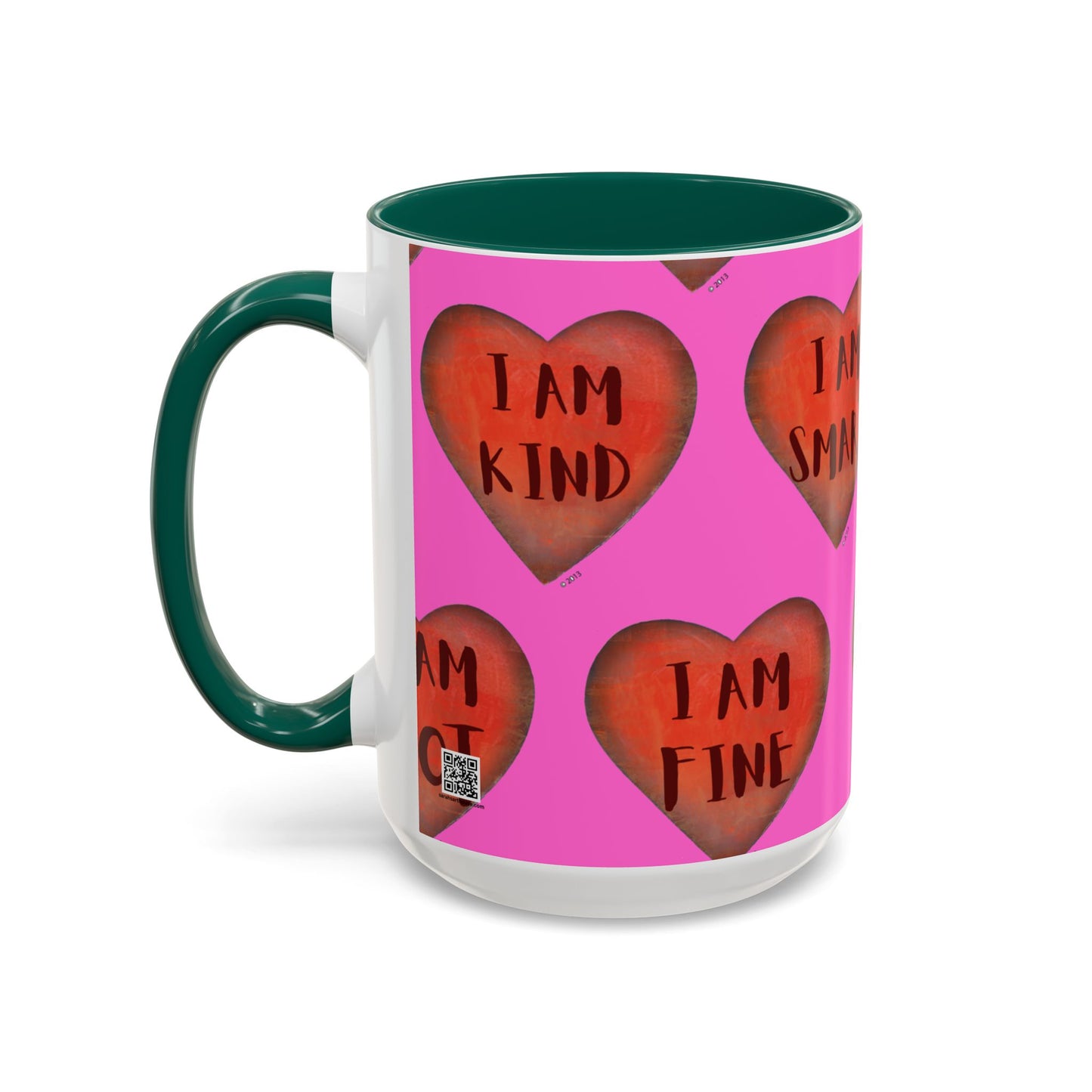 Pink Heart Mug - Colorful hand painted mug - Motivational Mug - Pink Coffee Mug