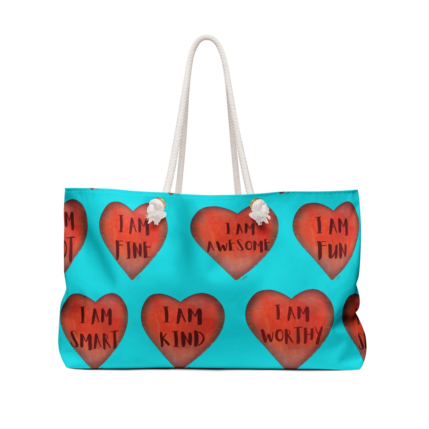 Weekender Bag - Fun Colorful Beach or Weekend Bag Perfect for Mother's Day Gift - Hand painted Turquoise Heart art bag