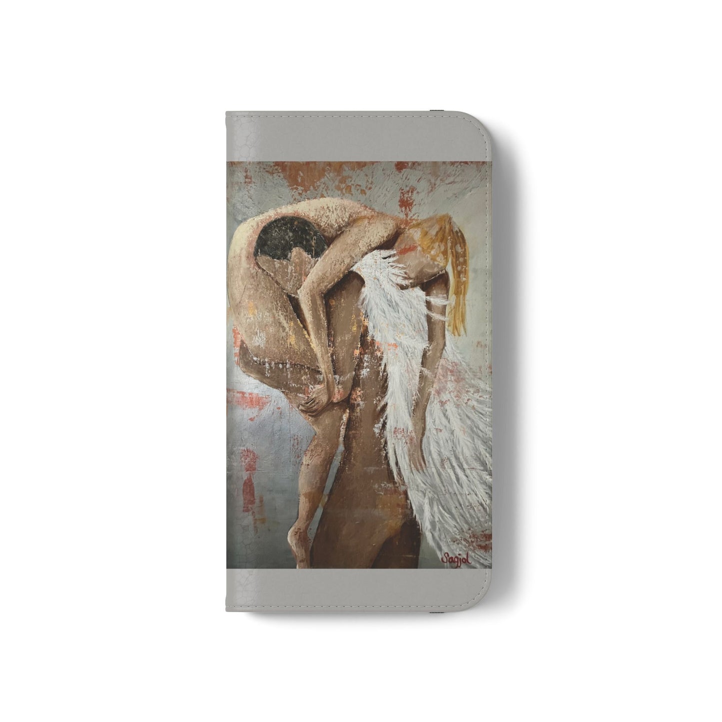 Phone Case - Angel Rescuing Girl - Hand Painted Original Art - flip phone case - Wallet phone case