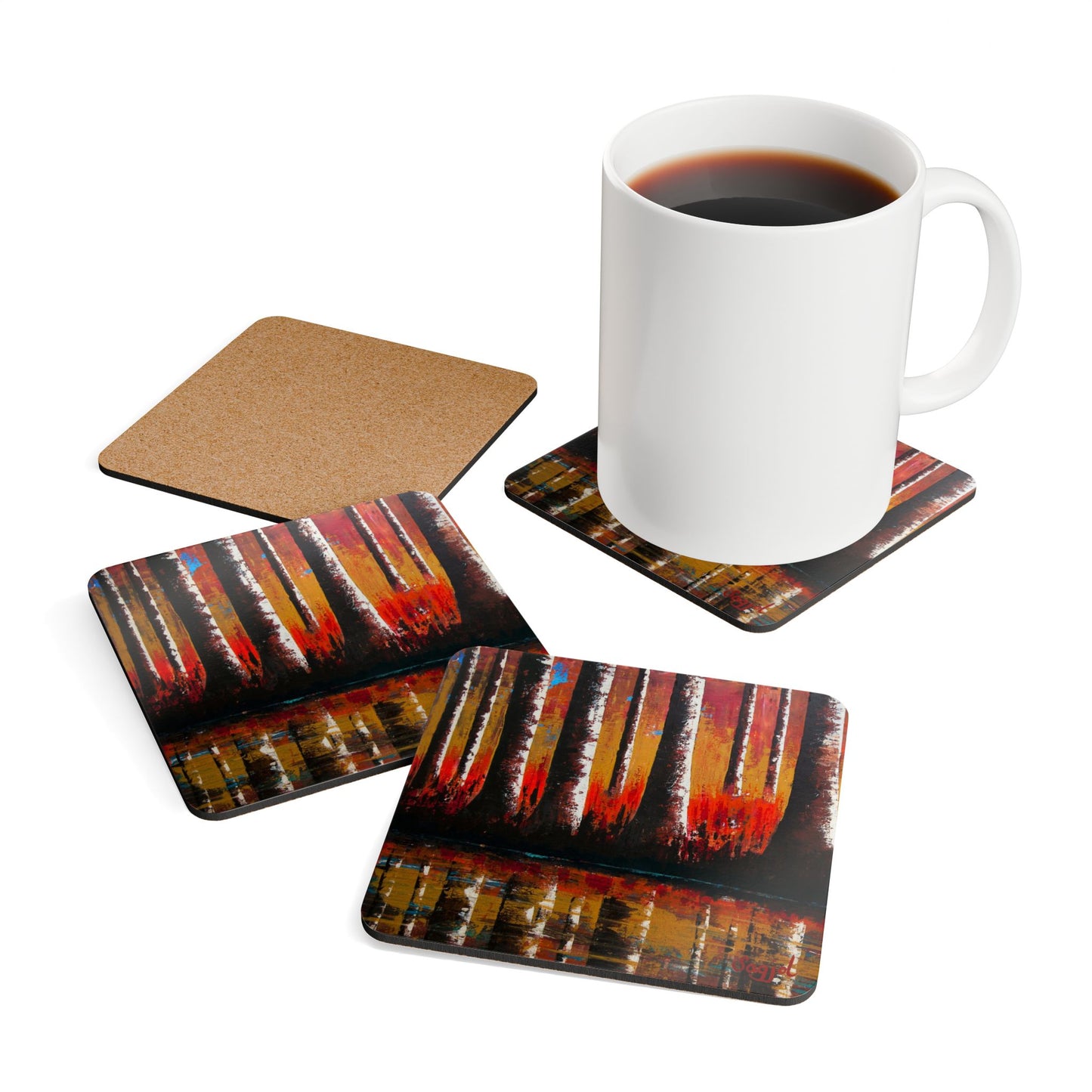 Coaster Set - A Blazing Dawn - Original Hand Painted Art - Corkwood