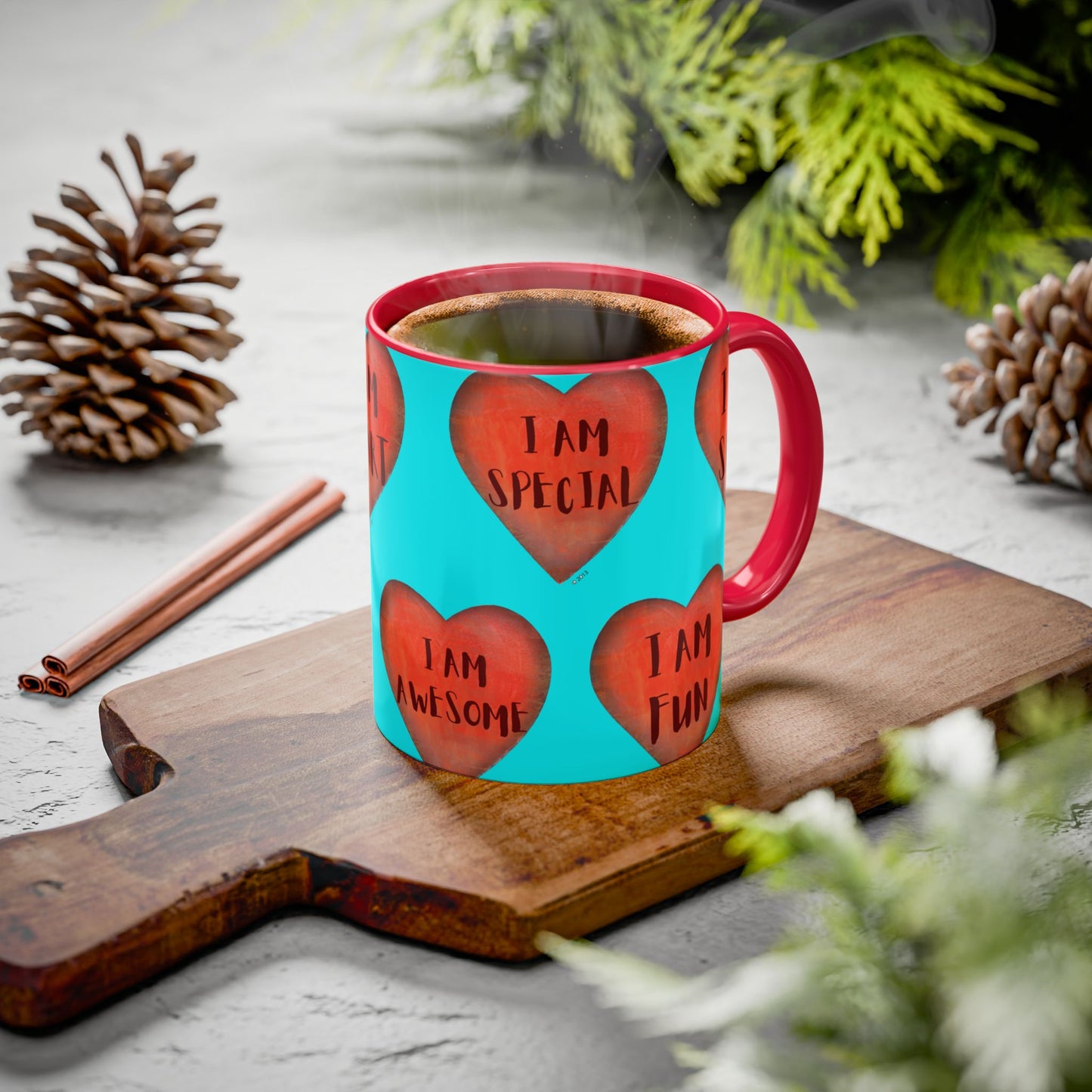 Turquoise Heart Mug - Colorful hand painted mug - Motivational Heart Mug - Turquoise Coffee Mug