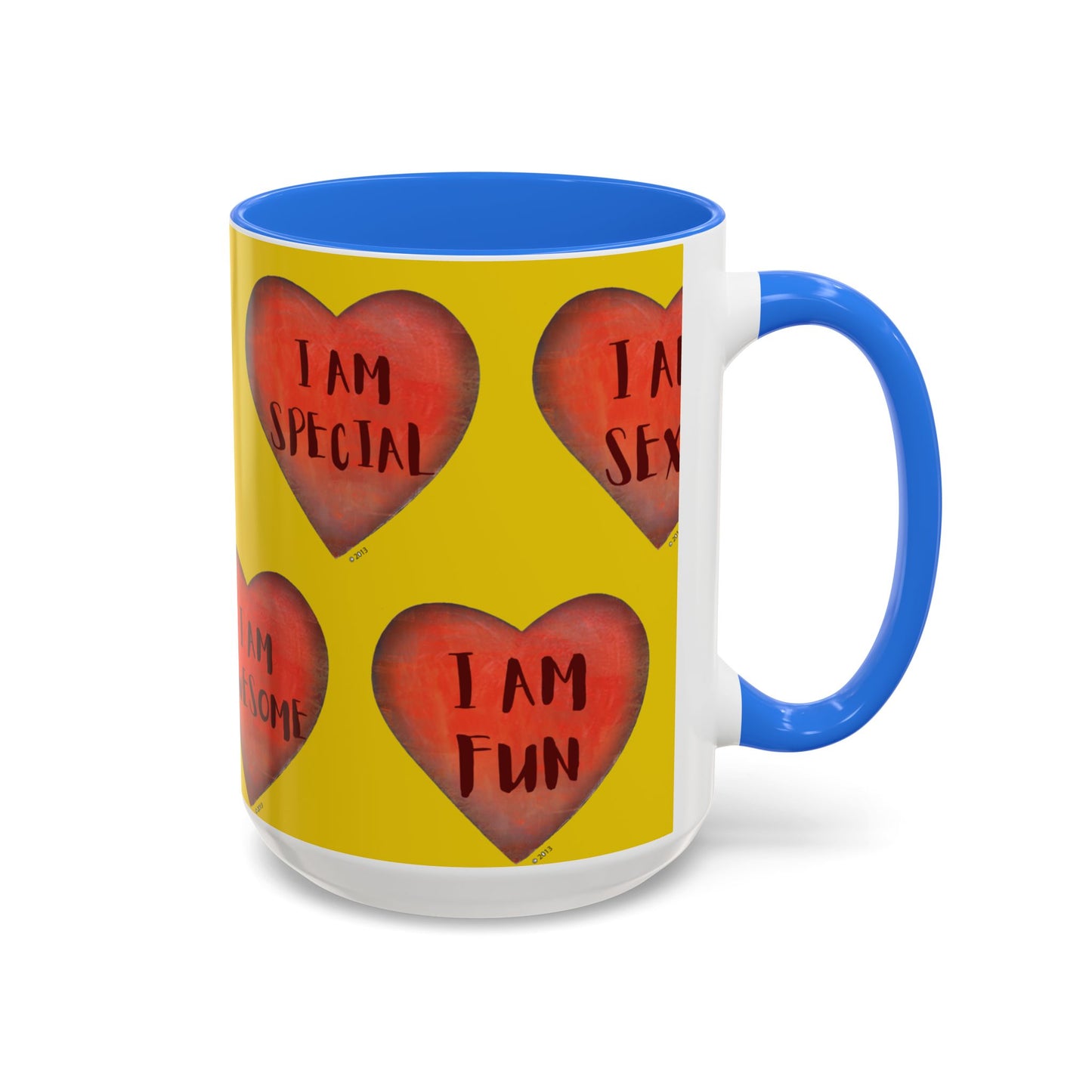 Yellow Heart Mug - Colorful hand painted mug - Motivational Heart Mug - Yellow Coffee Mug