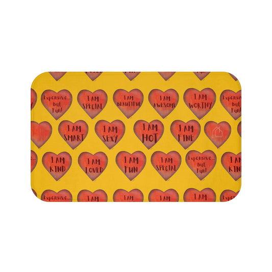 Bath Mat - Yellow Bathroom mat - Unique Bathroom mat - Motivational Hearts