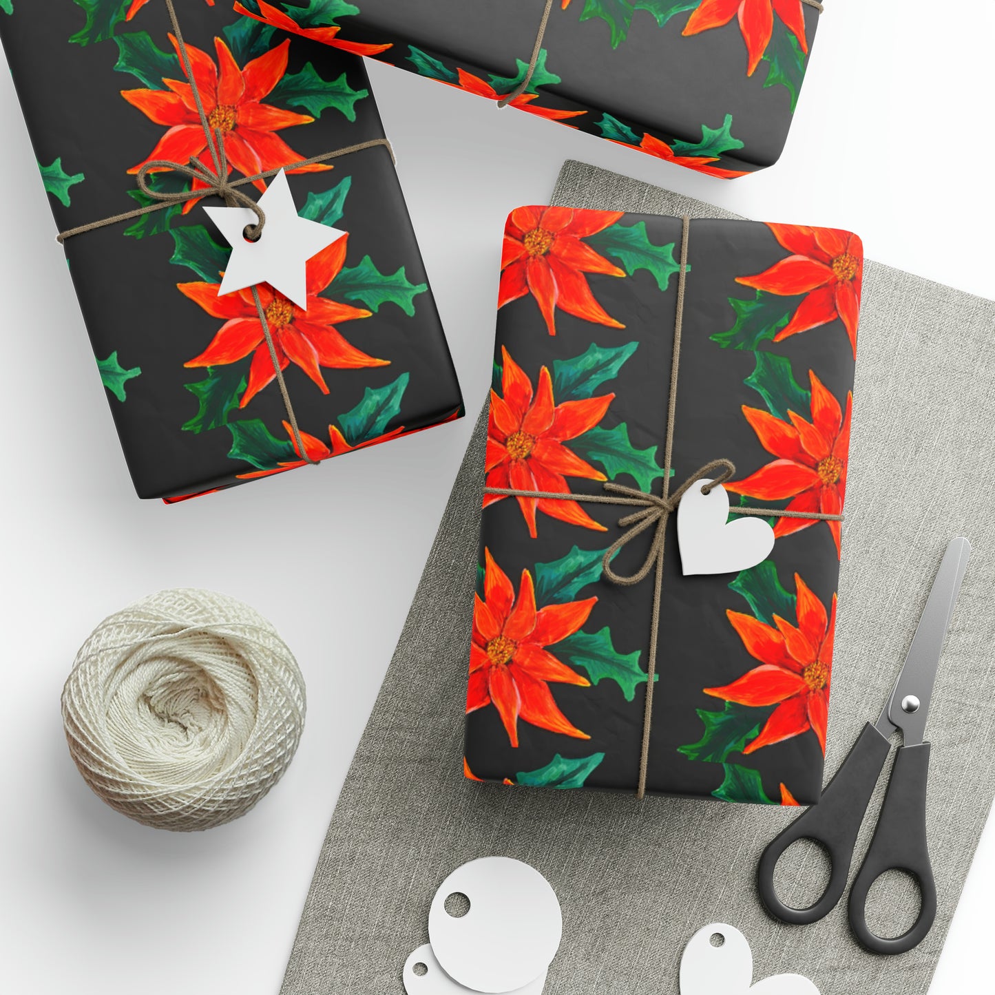 Black Holiday Flower Wrapping Paper - Holiday wrapping Paper - Wrapping paper for gifts - Original Art wrapping paper