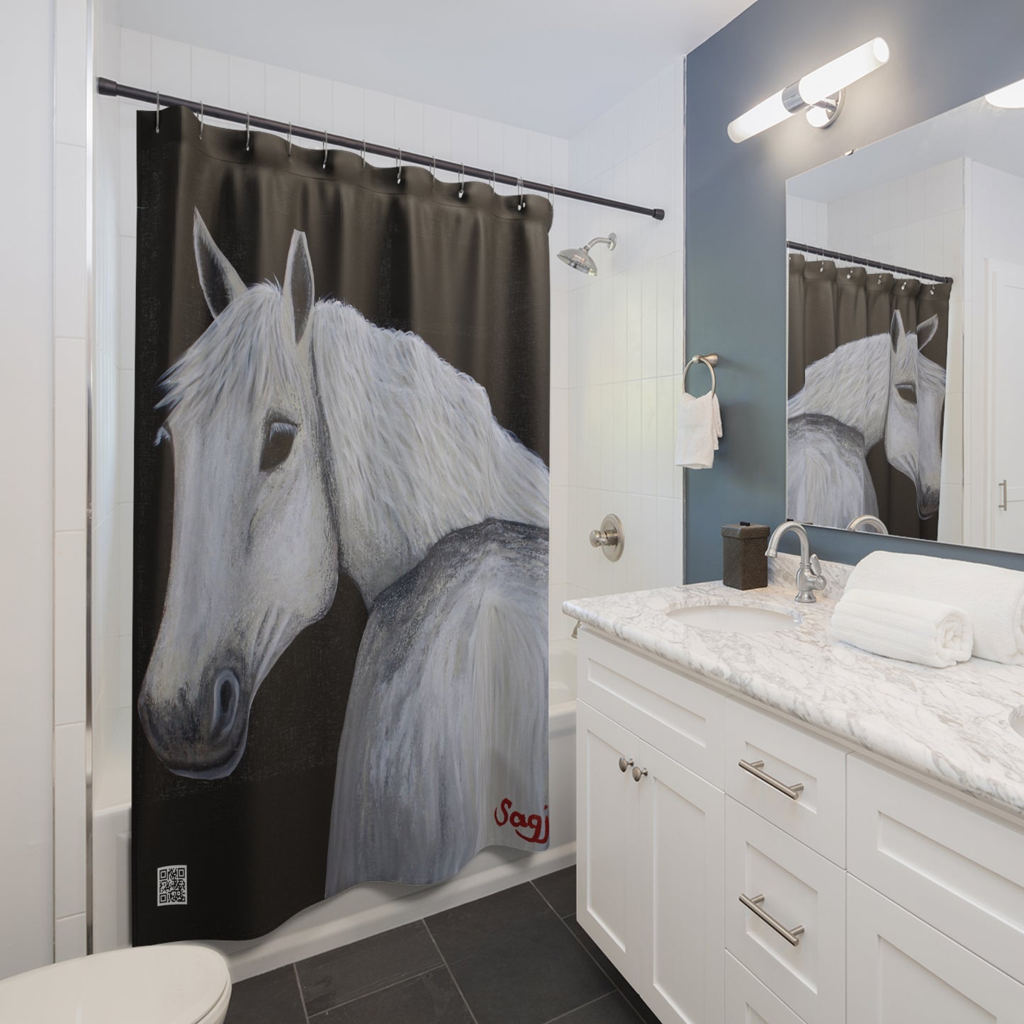 Equestrian Shower Curtain - Ghost Bath Curtain- Ghost - Curtain for Shower