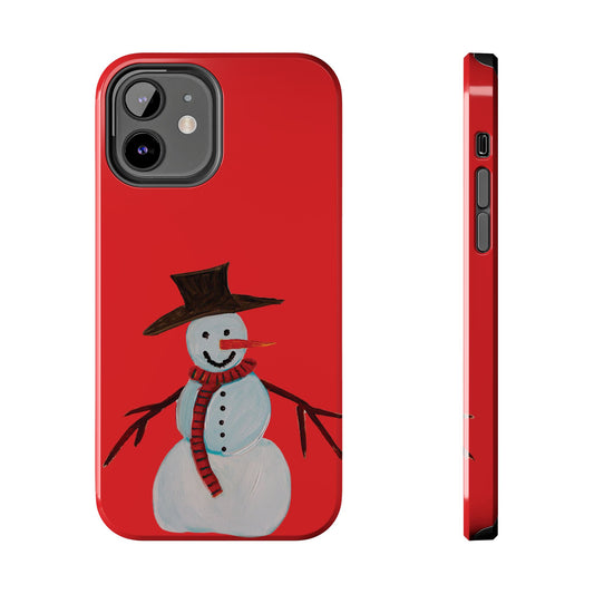 Holiday Snowman Tough Phone Case - Original art phone case - Art phone case - Red phone case