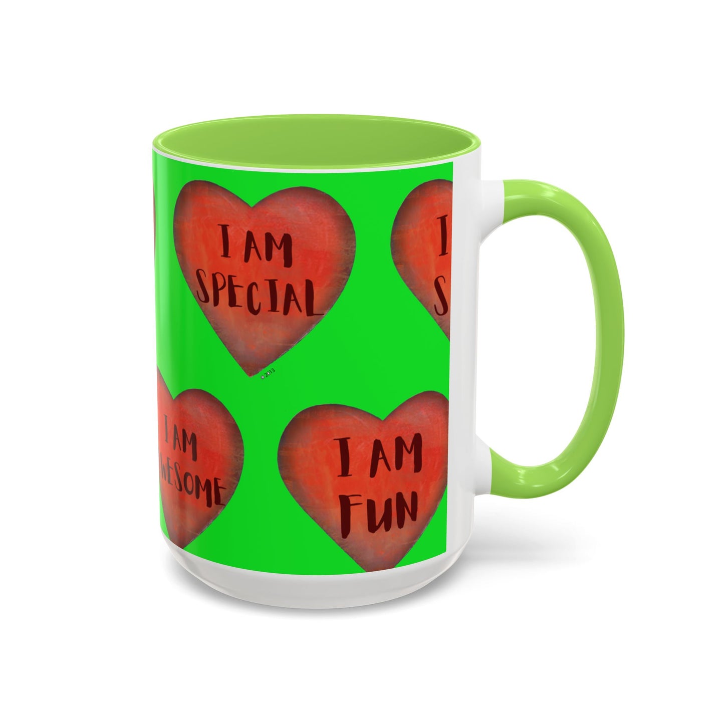 Green Heart Mug - Colorful hand painted mug - Motivational Heart Mug - Green Coffee Mug