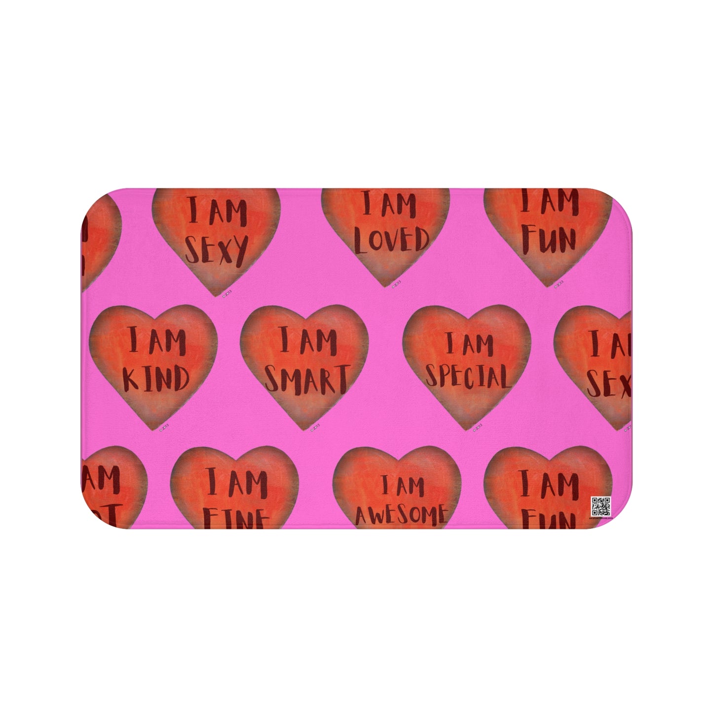 Bath Mat - Pink Heart Bathroom mat - Unique Bath mat - Motivational Hearts