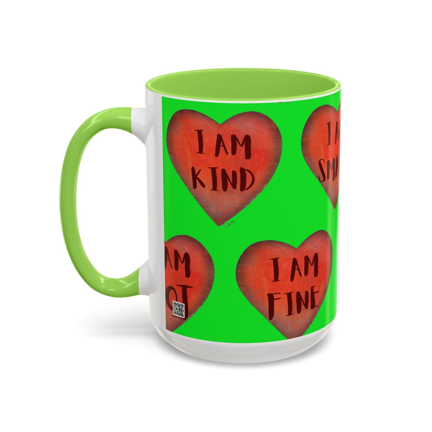 Green Heart Mug - Colorful hand painted mug - Motivational Heart Mug - Green Coffee Mug