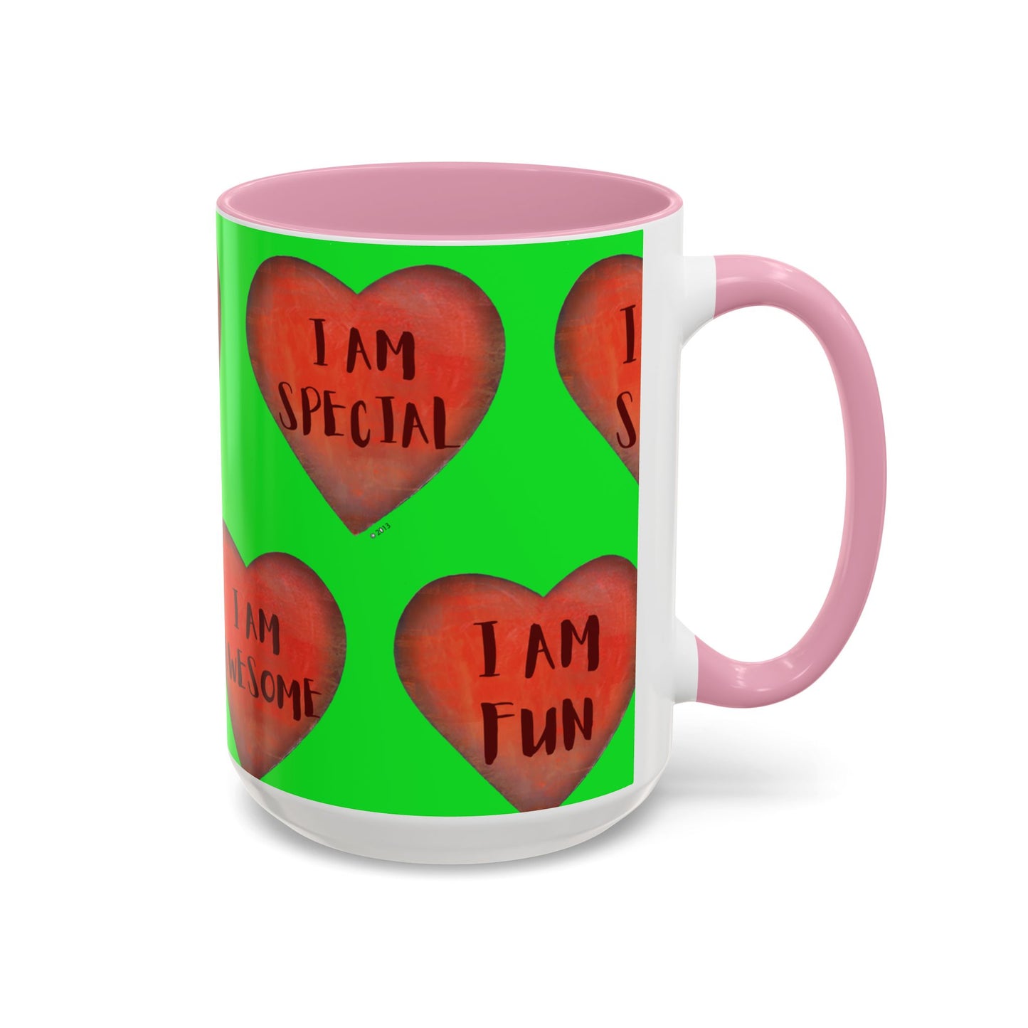 Green Heart Mug - Colorful hand painted mug - Motivational Heart Mug - Green Coffee Mug