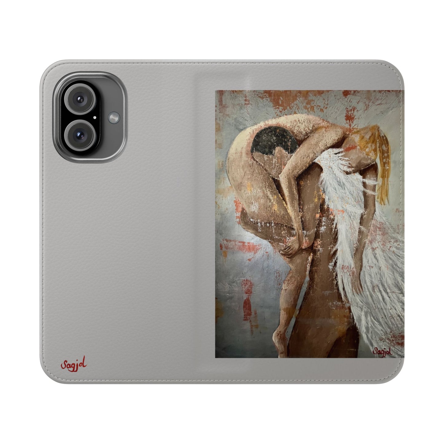 Phone Case - Angel Rescuing Girl - Hand Painted Original Art - flip phone case - Wallet phone case