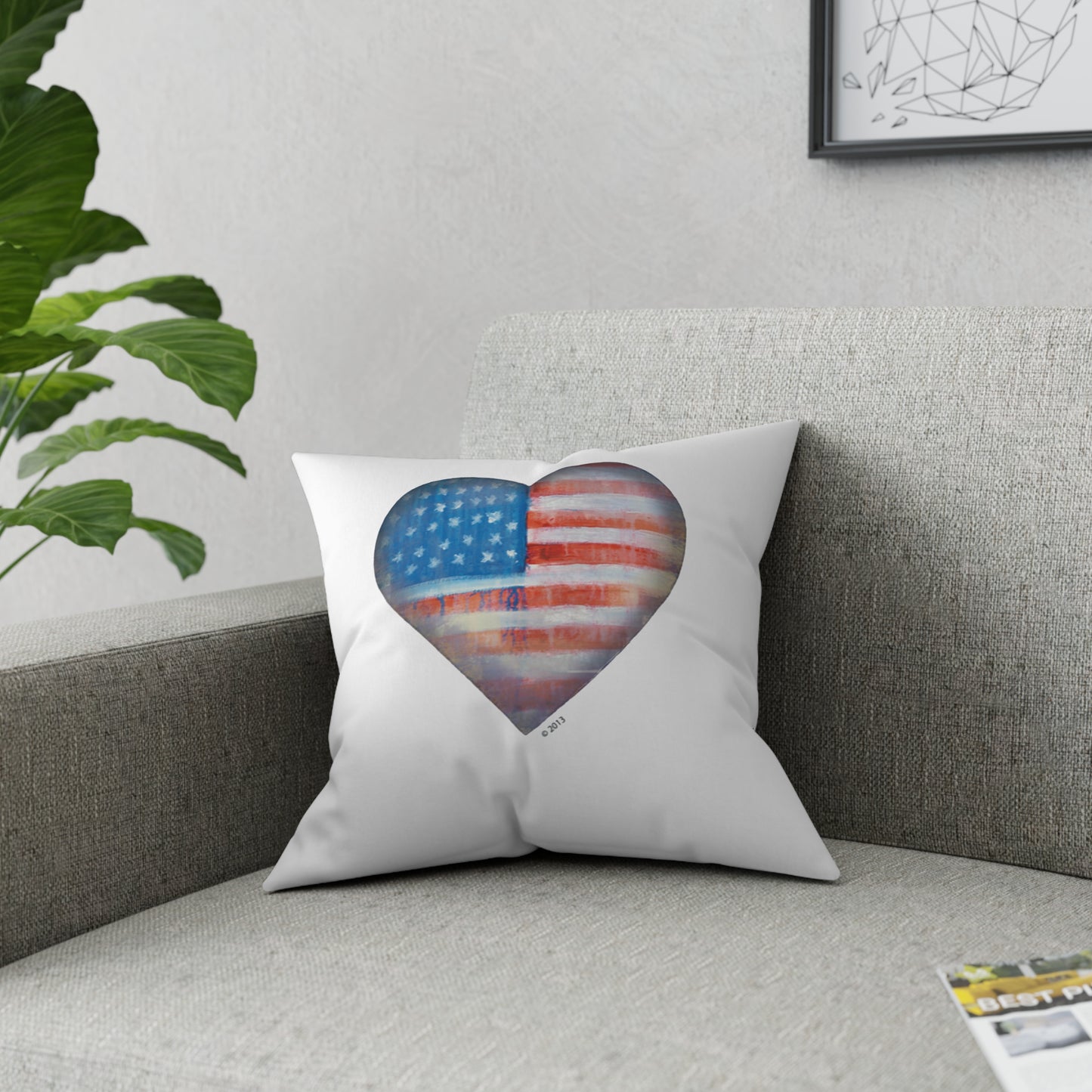 White Throw Pillow - American Heart throw Pillow - Throw Pillow for couch - Red throw Pillow