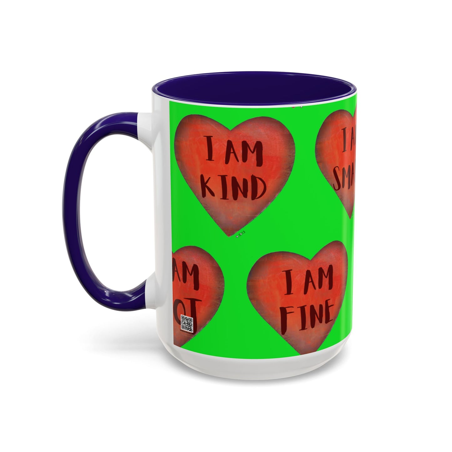 Green Heart Mug - Colorful hand painted mug - Motivational Heart Mug - Green Coffee Mug