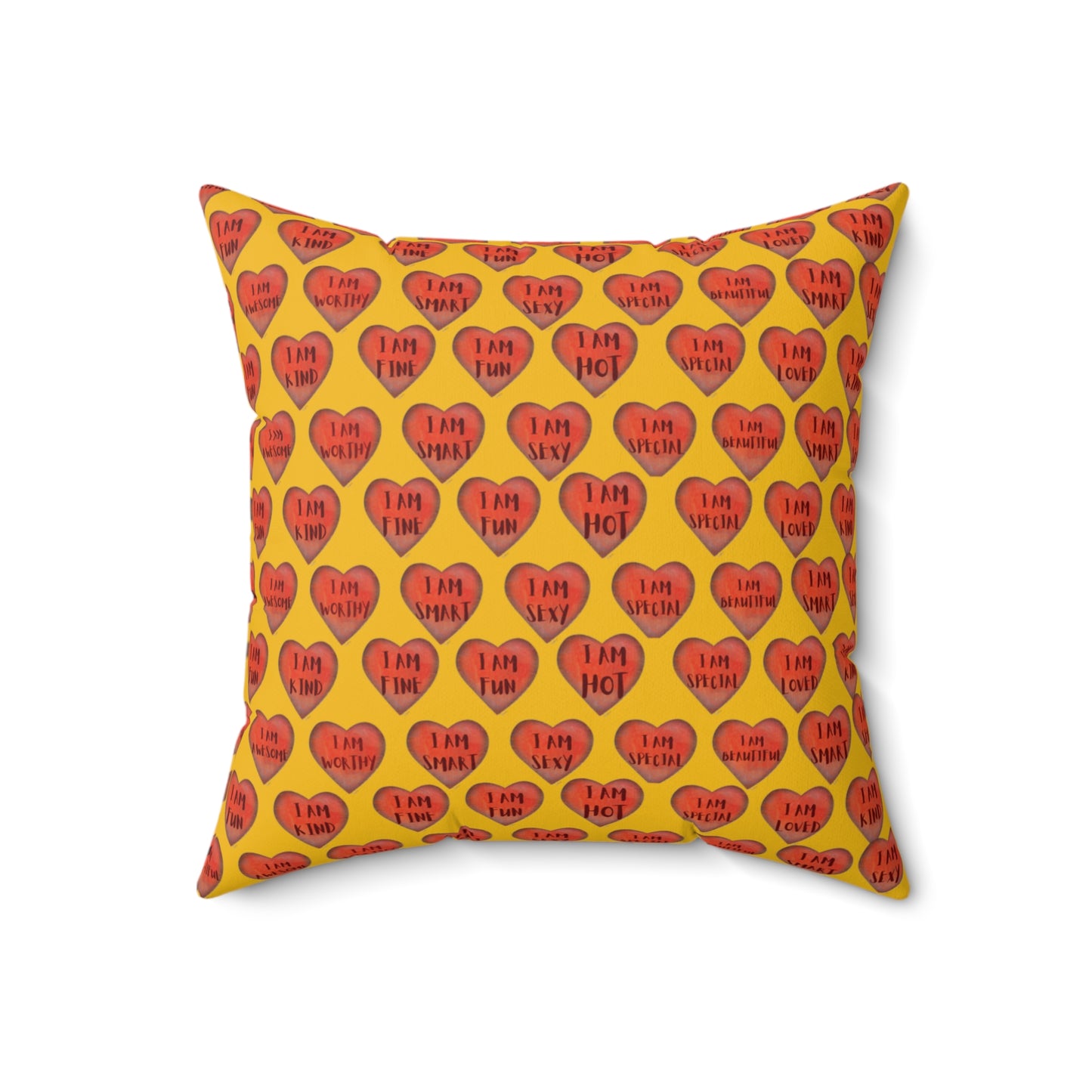 Colorful Faux Suede Pillow - Red Heart motivational pillow - Yellow Throw Pillow - Inspirational Decorative pillow