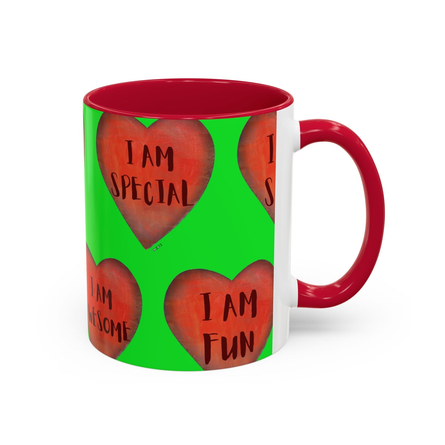 Green Heart Mug - Colorful hand painted mug - Motivational Heart Mug - Green Coffee Mug