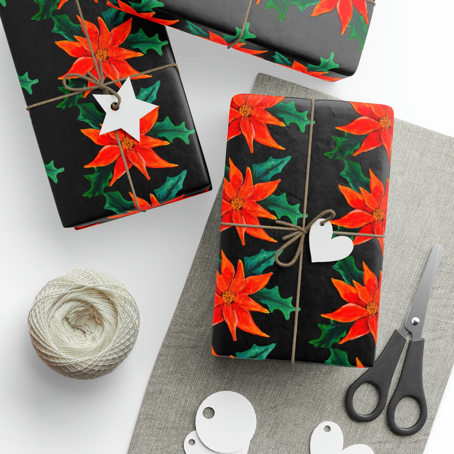 Black Holiday Flower Wrapping Paper - Holiday wrapping Paper - Wrapping paper for gifts - Original Art wrapping paper