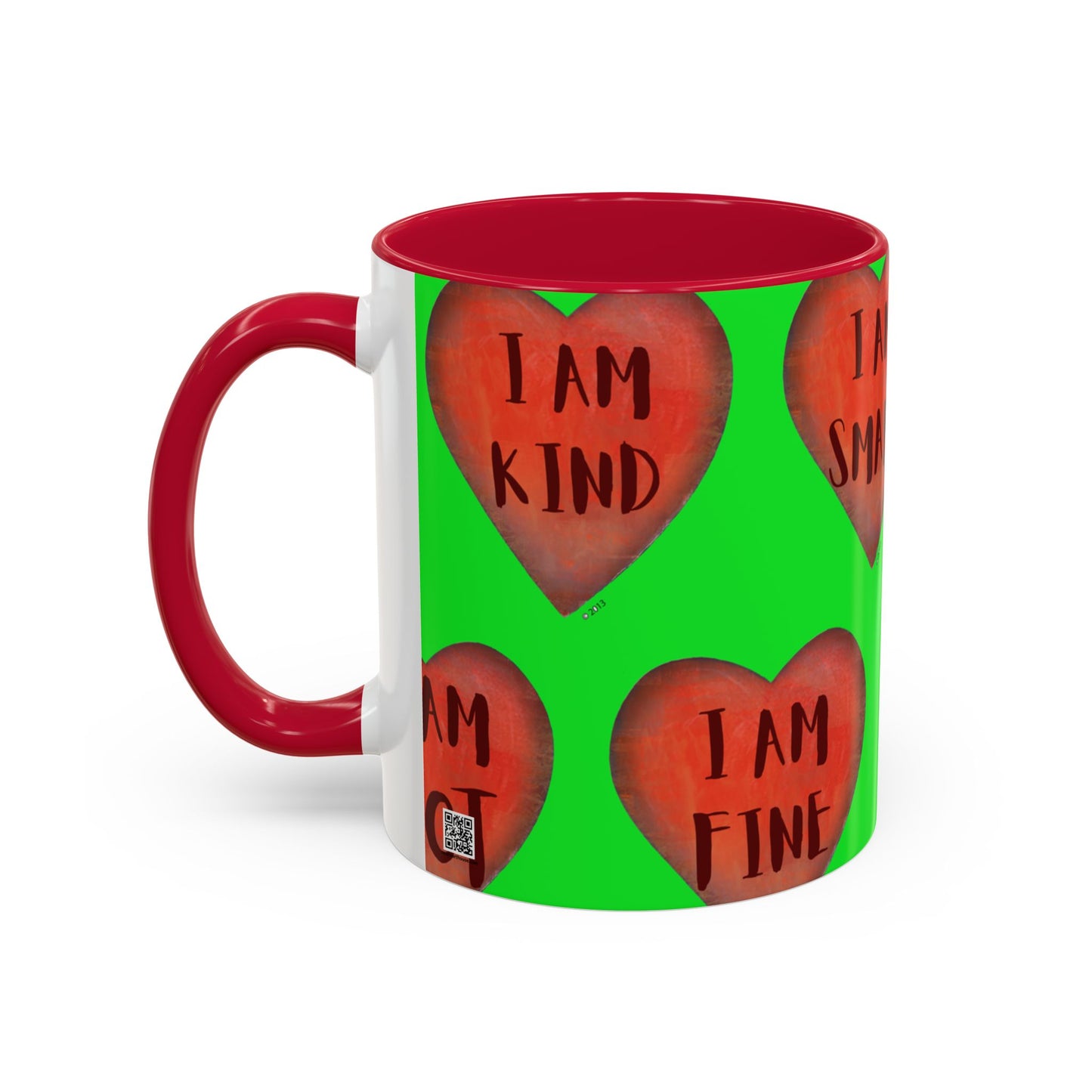 Green Heart Mug - Colorful hand painted mug - Motivational Heart Mug - Green Coffee Mug